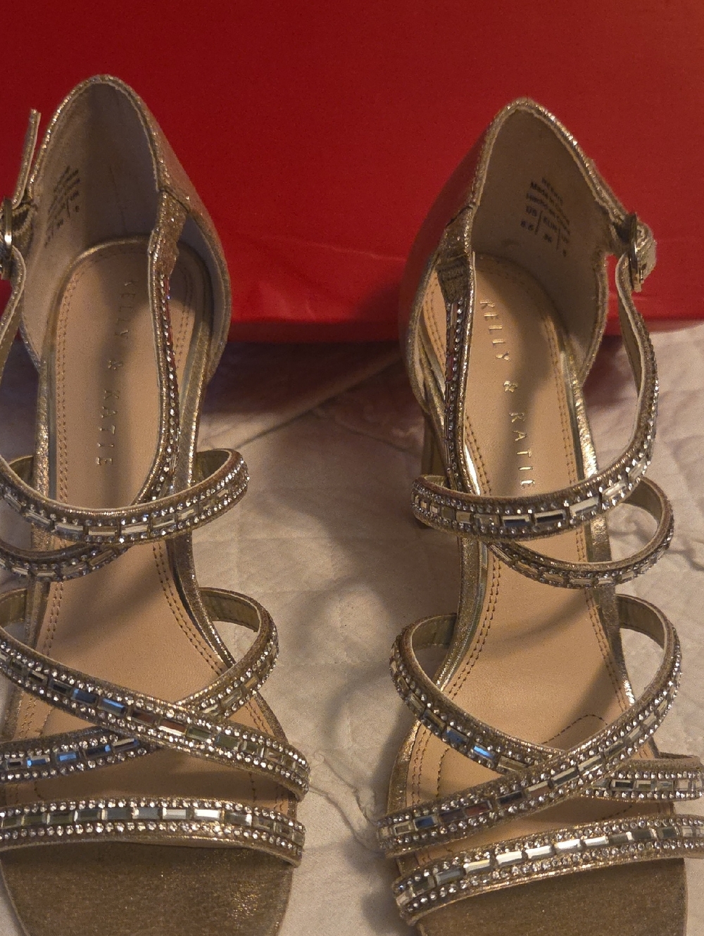 Kelly & Katie Metallic Gold Crystal Strappy Heels